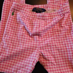 Girls Polo Ralph Lauren pink plaid leggings and hat set sz 6X.